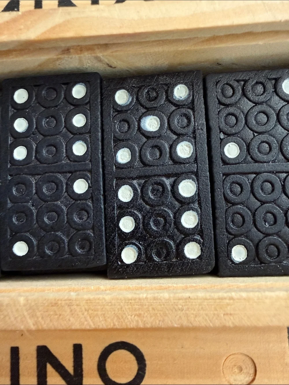 2 Sets Vintage Wooden Dominos  Natural Wood with Black Lettering Dragon Themed